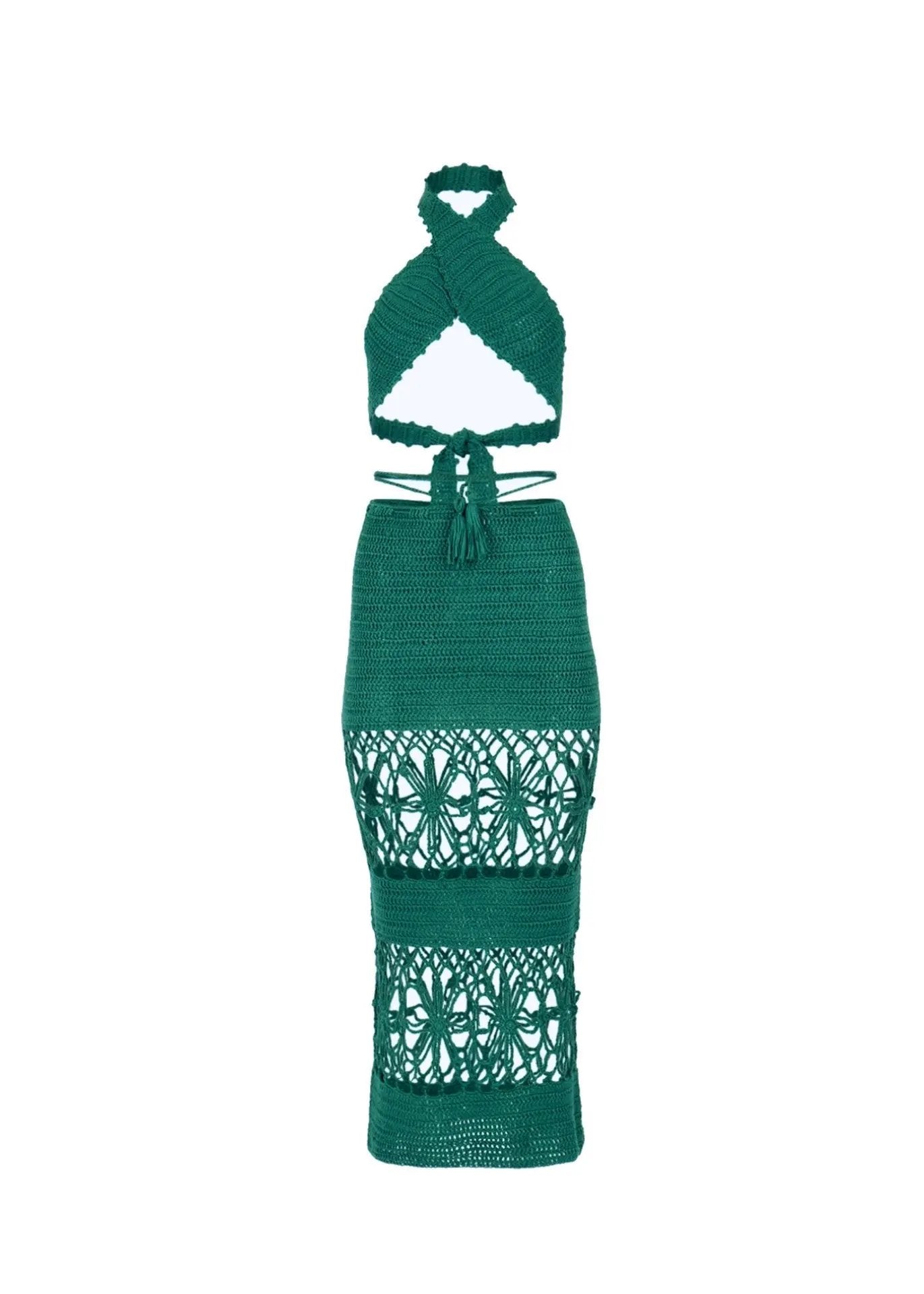 Amaya Crochet Two Piece Set in Emerald Green - Love Salve